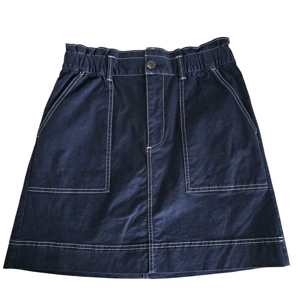 Free Assembly Navy‎ Blue Contrast Stitch Paperbag Waist Mini Skirt Small NWT